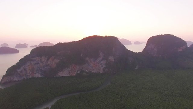 new view point in Phang Nga province at Baan Hinrom near Samed Nangshe view point photo from drone can see many islands in Phang Nga gulf