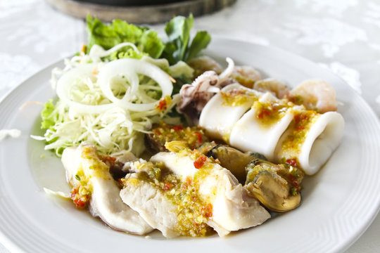 Spicy seafood salad, Thai food