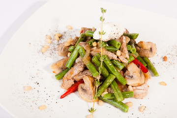 mushroom salad with beans and pork