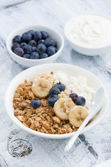 healthy breakfast with cottage cheese, granola and berries