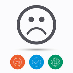 Sad smiley icon. Bad feedback sign.