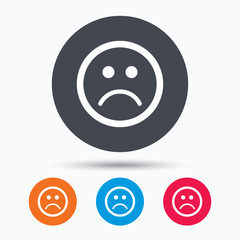 Sad smiley icon. Bad feedback sign.