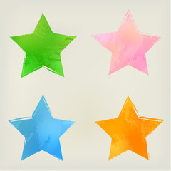 Obraz premium Watercolor stars shape splashes, green, blue, orange, pink.