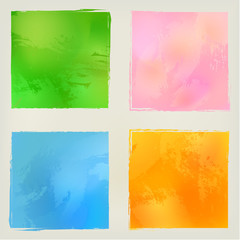 Squares. Watercolor squares shape splashes, green, blue, orange, pink.