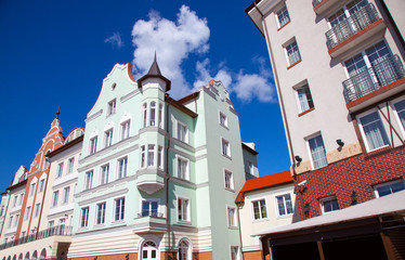 Obraz premium Part of buildings in the Rybnaya derevnya. Kaliningrad, Russia.