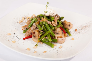 mushroom salad with beans and pork
