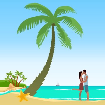 romantic couple kissing on the beach