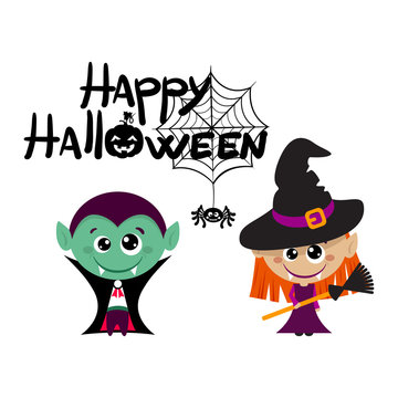 Vector characters for Halloween in cartoon style. Witches and traditional elements of Halloween. Easy to edit vector illustration of Halloween character