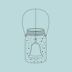 Bell inside mason jar icon. Merry Christmas season and decoration theme. Sketch and draw design. Vector illustration
