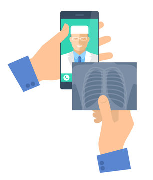 Phone with doctor online and x-ray image. Telemedicine and teleh