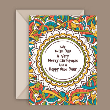 Greeting card for Merry Christmas and New Year Celebration.