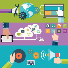 Set of flat design vector illustration concepts for website layout, mobile phone services and apps, computer tablet . web banners printed materials.
