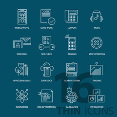 Set of thin line flat business icons