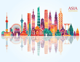 Asia skyline detailed silhouette. Vector illustration