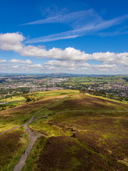 Fototapeta na wymiar View from Darwen Moor of the Lancashire landscape and countryside, Darwen, Lancashire, UK