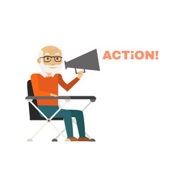 Director sitting on chair with megaphone. Vector