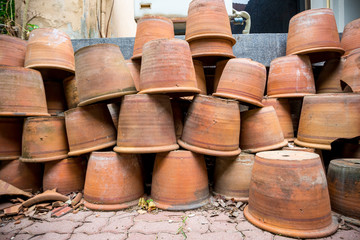 group of old terracotta pot