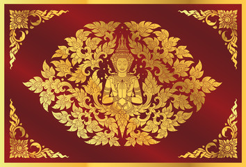 buddha and flower line thai tradition - 121348697