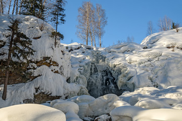 waterfall winter snow mountain