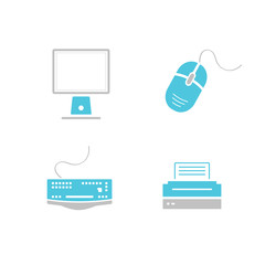 Computer vector icon set with office machines