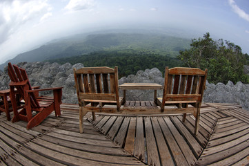 Wooden chair on mountain