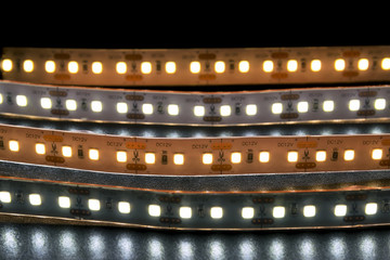 Group of LED lighting on black background.