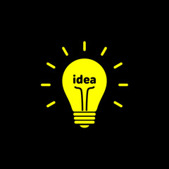 Idea icon bulb. Light bulb icon with concept of idea yellow vector illustration isolated on black background.