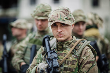 Army soldier during the military operation in the city. war, arm