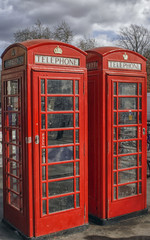 Typical English red telephone booths