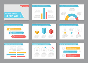 Fototapeta na wymiar Set of multicolour template for multipurpose presentation slides with graphs and charts. Leaflet, annual report, book cover design.