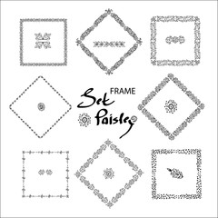 Paisley. Set square frames. Pattern.Traditional ethnic pattern. Brushwork by hand. Black and white vector image.A template for creating holiday greetings, invitations, greeting cards.