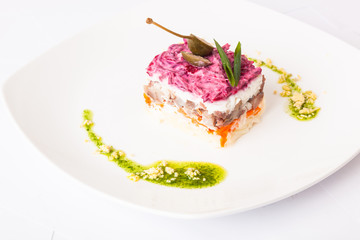 herring under a fur coat from beetroot