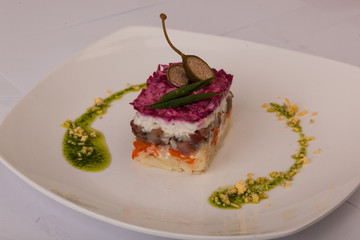 herring under a fur coat from beetroot