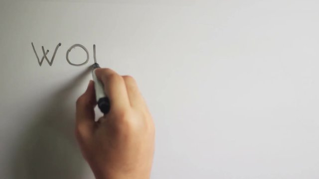 Hand writing title "WORD HARD DREAM BIG" using a black marker on a white board