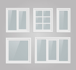 Fototapeta na wymiar Set of metal plastic window in gray wall