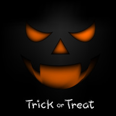 Trick or treat text design with horror face.Hand drawn Halloween lettering. This illustration can be used as a greeting card, poster or print.