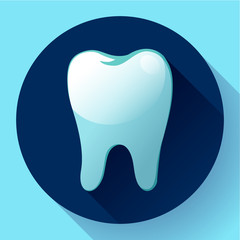 Flat tooth Icon Vector with long shadow. Dentist symbol. Suit for app and UI