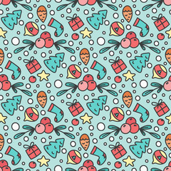 Hand Drawn Christmas Seamless Pattern. New Year Background.