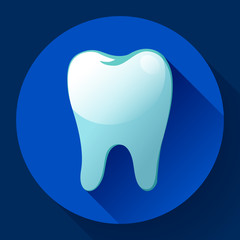 Flat tooth Icon Vector with long shadow. Dentist symbol. Suit for app and UI