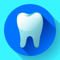Flat tooth Icon Vector with long shadow. Dentist symbol. Suit for app and UI