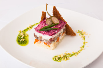 herring under a fur coat from beetroot