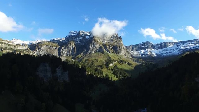 Aerial footage of the valley "Bisistal, Moutathal" in the alps in Switzerland, 4K, UHD