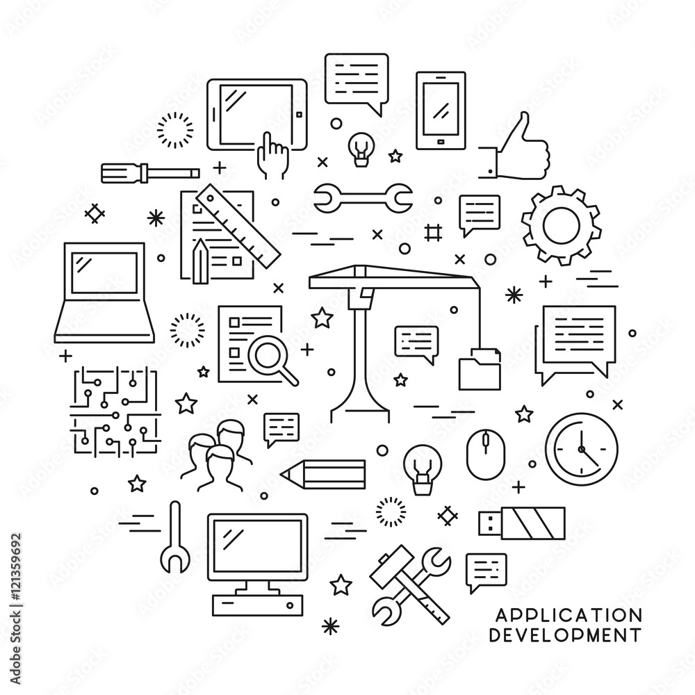 Poster vector line concept for application development