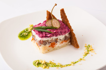 herring under a fur coat from beetroot