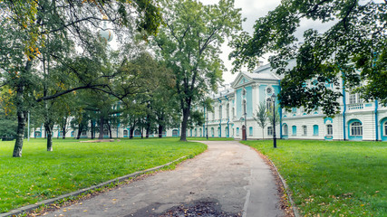 Public park near Smolny church in Saint Petersburg, Russia.