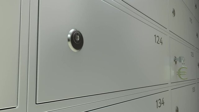 Safe deposit boxes and the key with euro sign keychain. 4K dolly clip