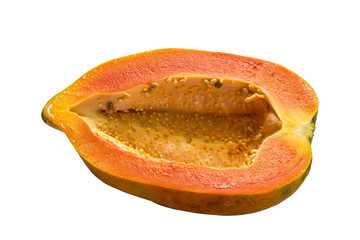 Half-cleaved papaya isolated on white background and clipping path