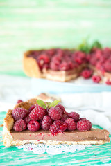 Chocolate pie with fresh raspberry
