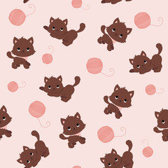 Vector seamless pattern with cute playful kittens