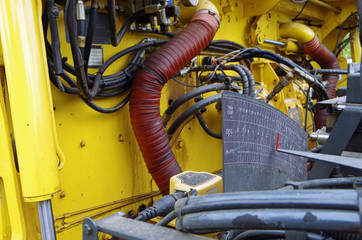 Asphalt street paving machine mechanical view of components